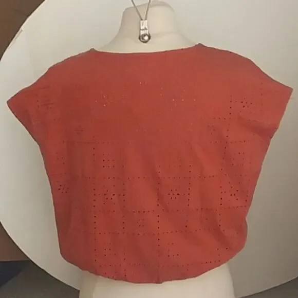 Madewell Women's Per Se Eyelet Top Cotton Rust Color Cap Sleeves Elastic… - Picture 6 of 13